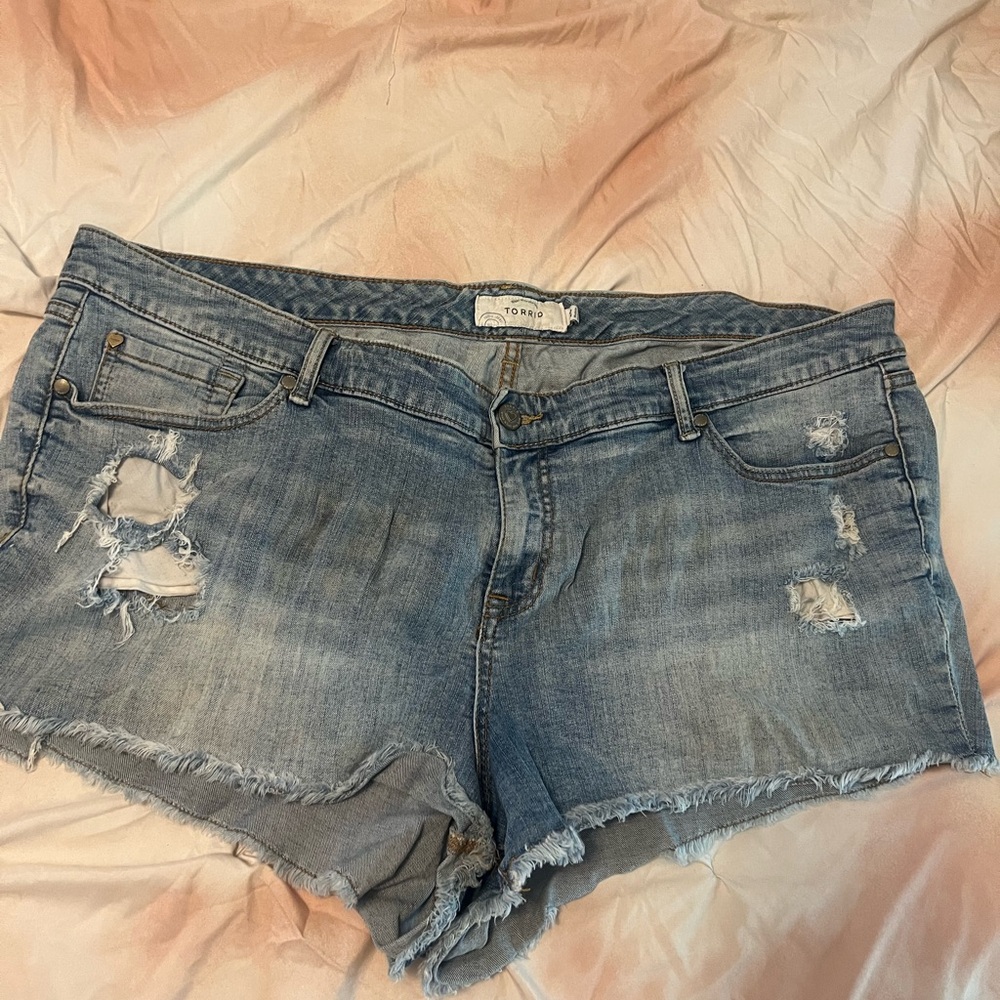 Torrid Blue Distressed Jean Shorts